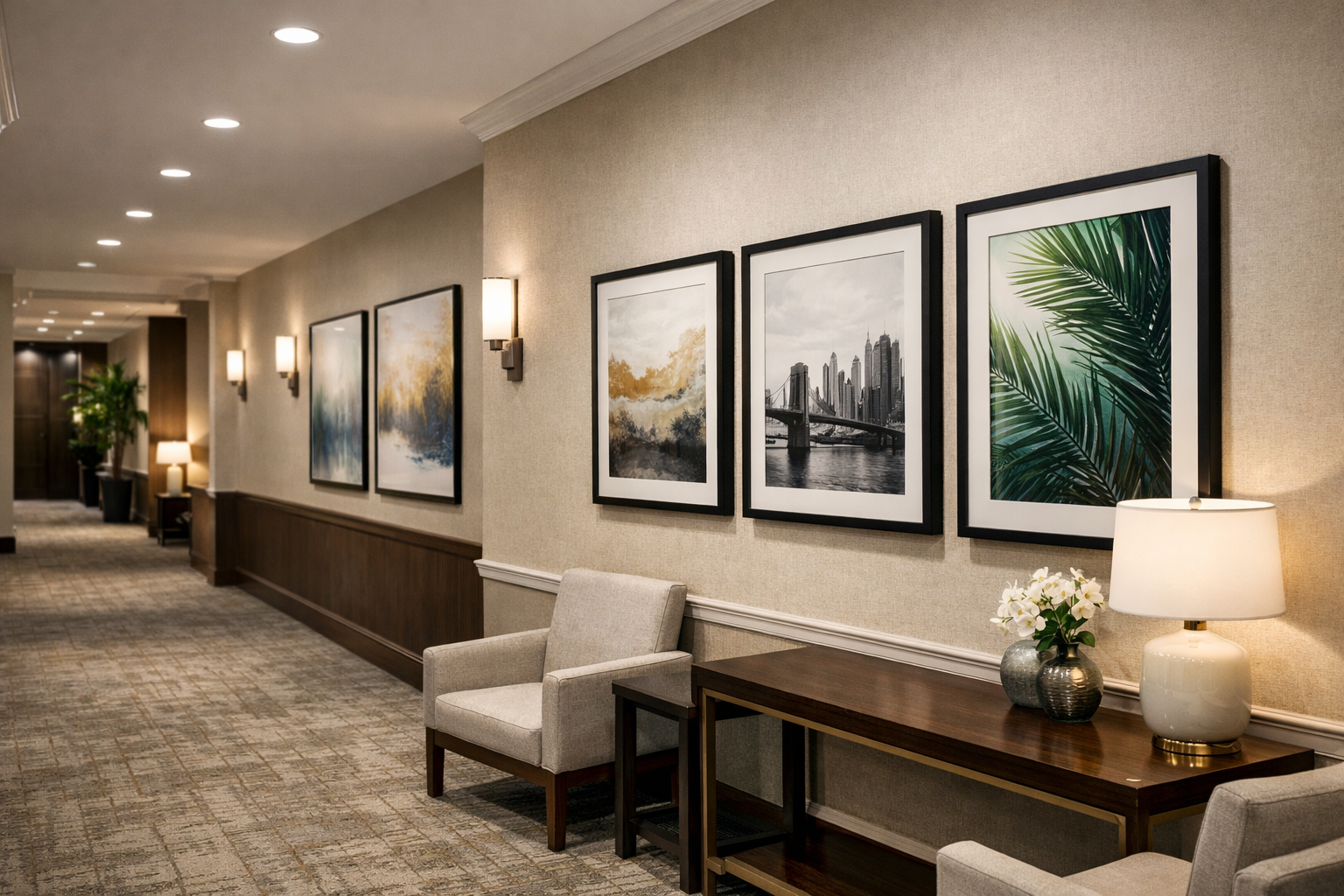 Business installation with framed artwork